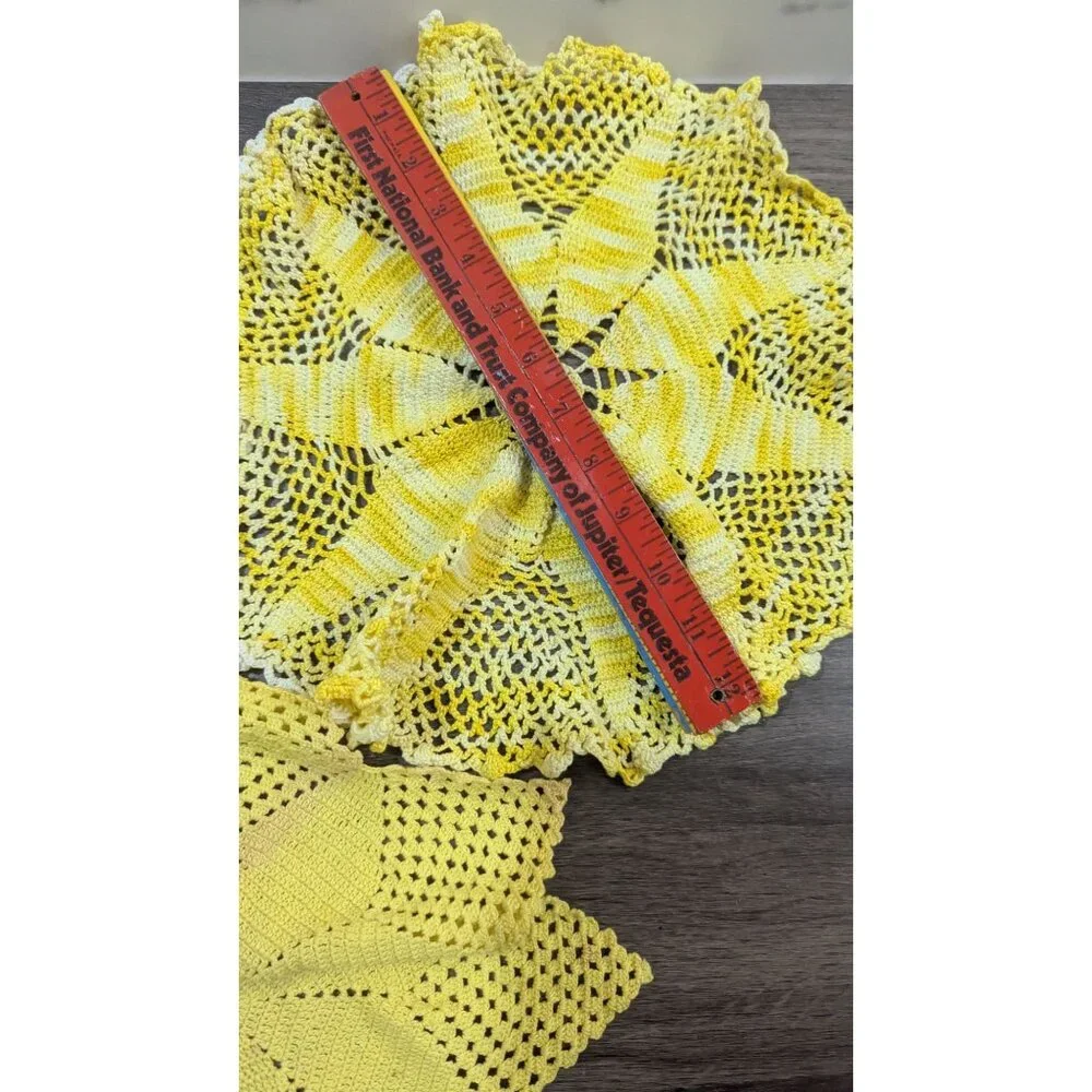 Crocheted Yellow Starburst Lace Doily Set Of 3 Handmade ~12